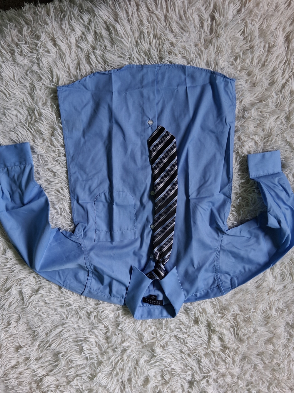 Light Blue Boys' Dress Shirt with Striped Tie